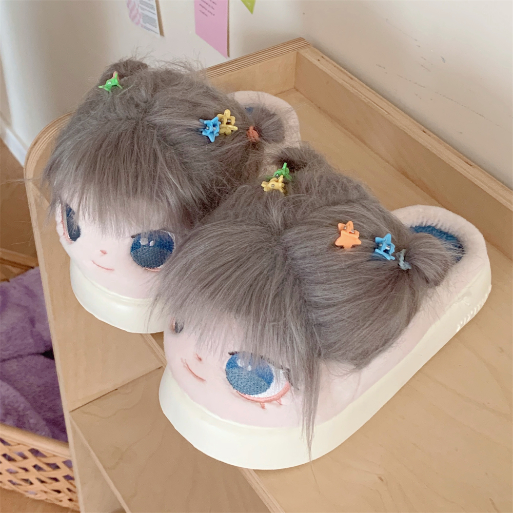 可爱棉花娃娃趣味保暖厚底棉拖鞋