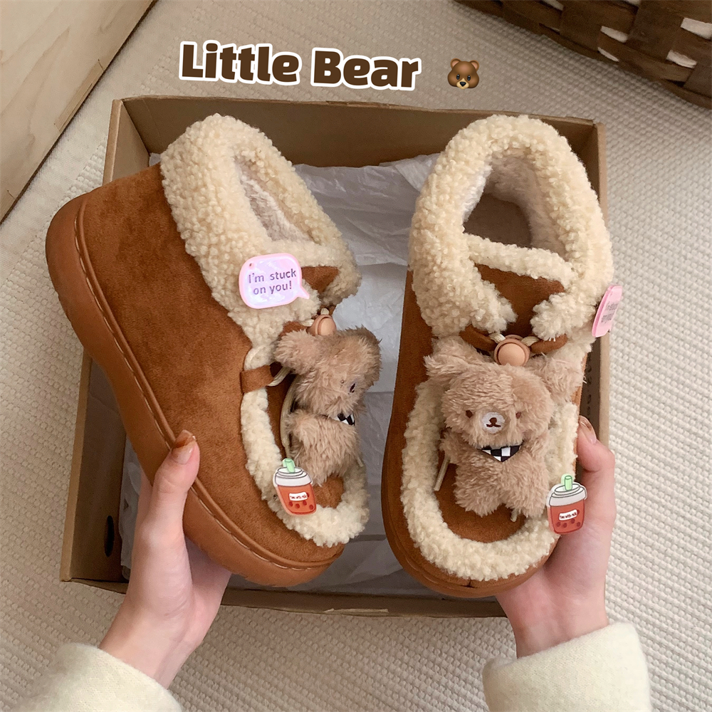 ins可爱围巾小熊雪地靴室外防滑