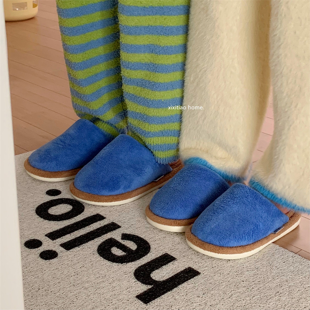 防滑室内日系撞色多巴胺卧室情侣毛毛拖鞋休闲百搭男女棉拖鞋冬季