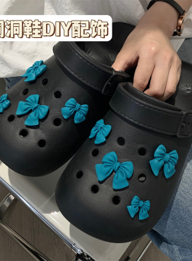 蓝色蝴蝶结配饰女夏季立体花扣DIY可拆卸可爱洞洞鞋装饰鞋扣鞋花