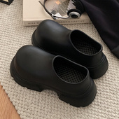 马丁靴女春秋中跟时尚 增高小个子短筒情侣懒人一脚蹬厚底靴子男潮