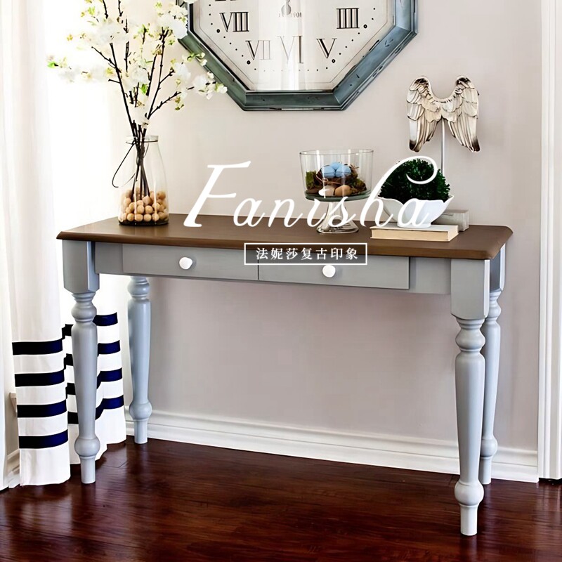 法式复古玄关桌实木入门正对门玄关台美式中古客厅靠墙桌装饰案台
