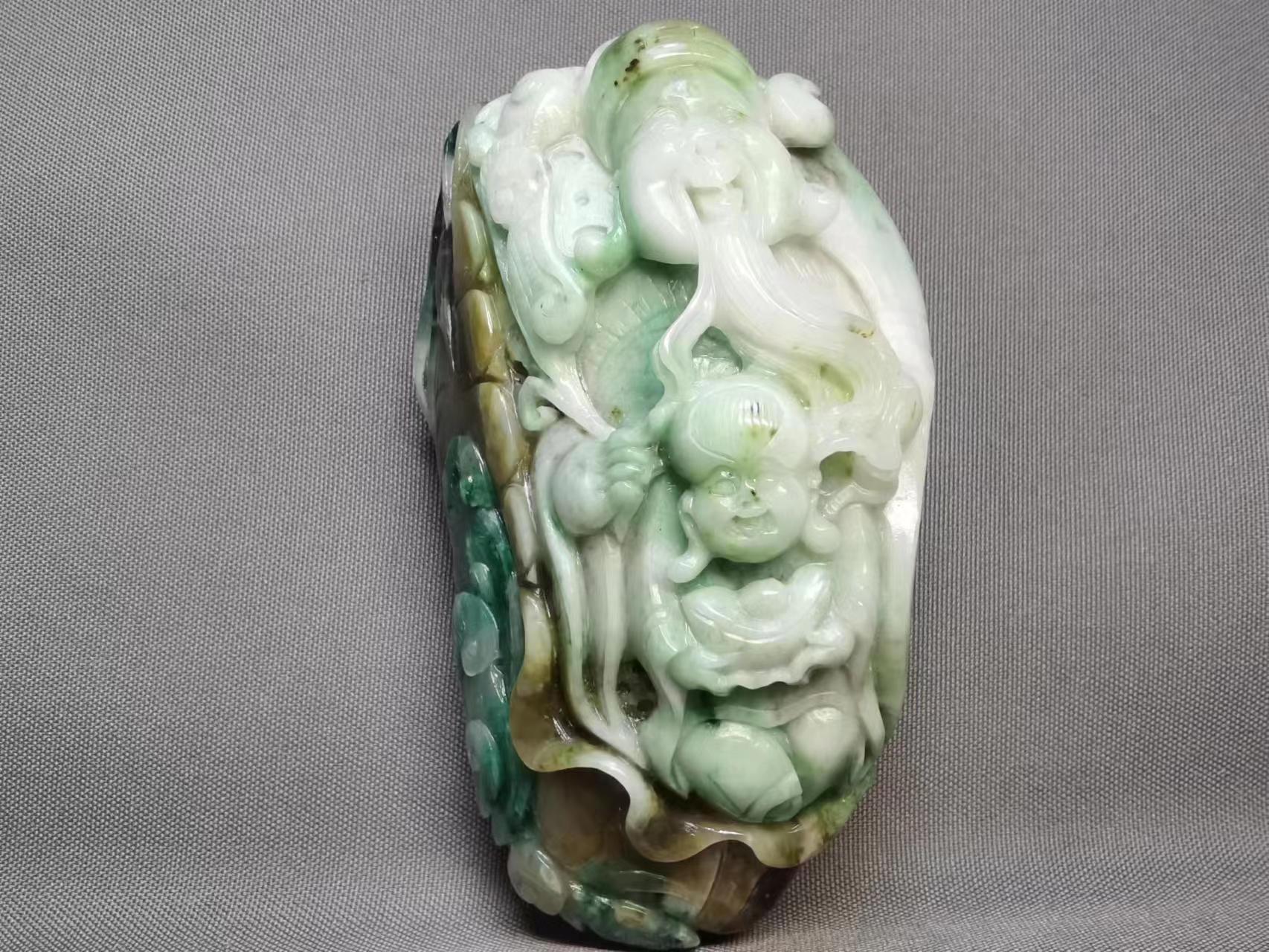 独山玉文财神（禄星）、善财童子