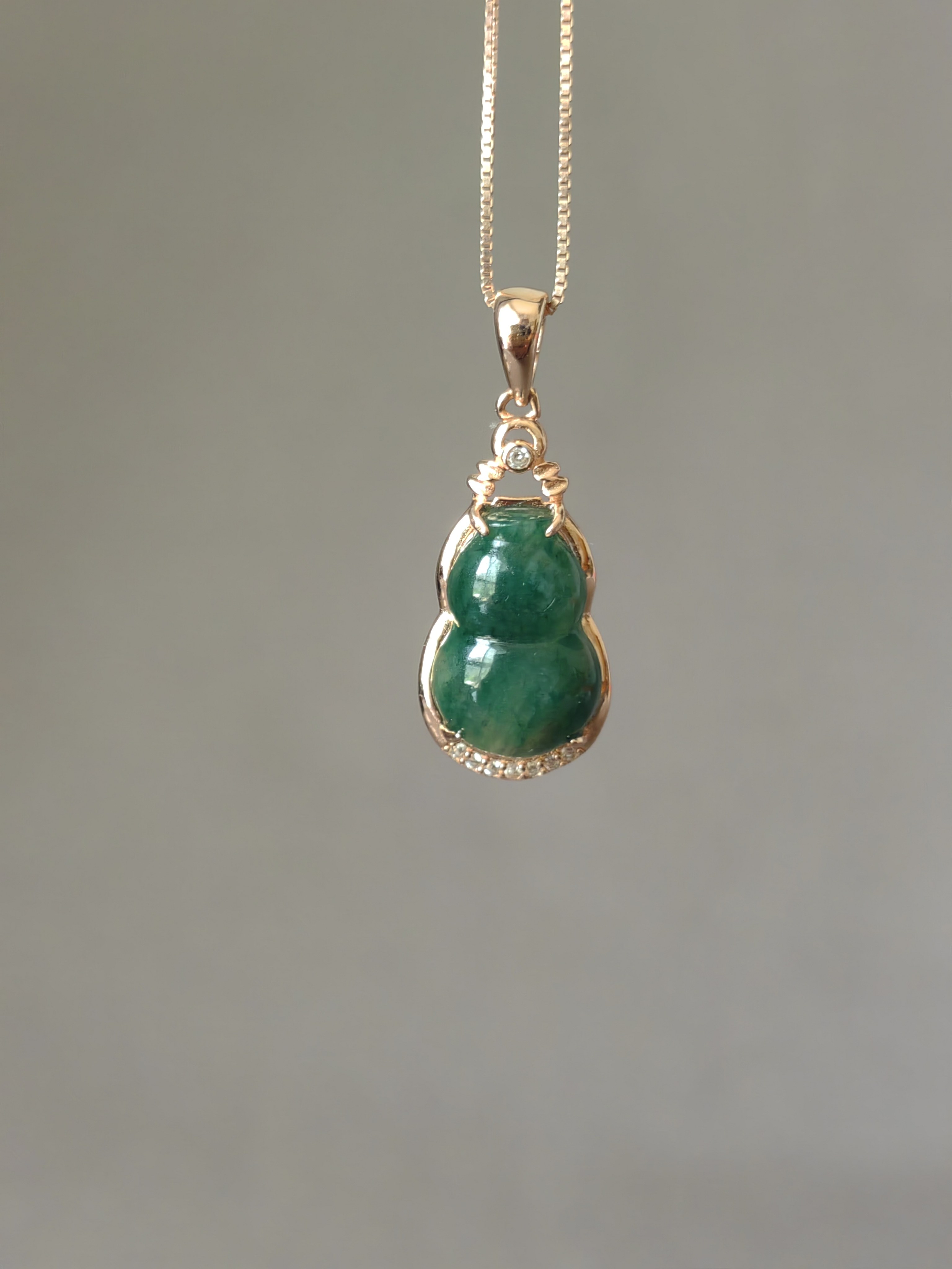 独山玉老天蓝料配银项链福禄双全葫芦，滋润满绿