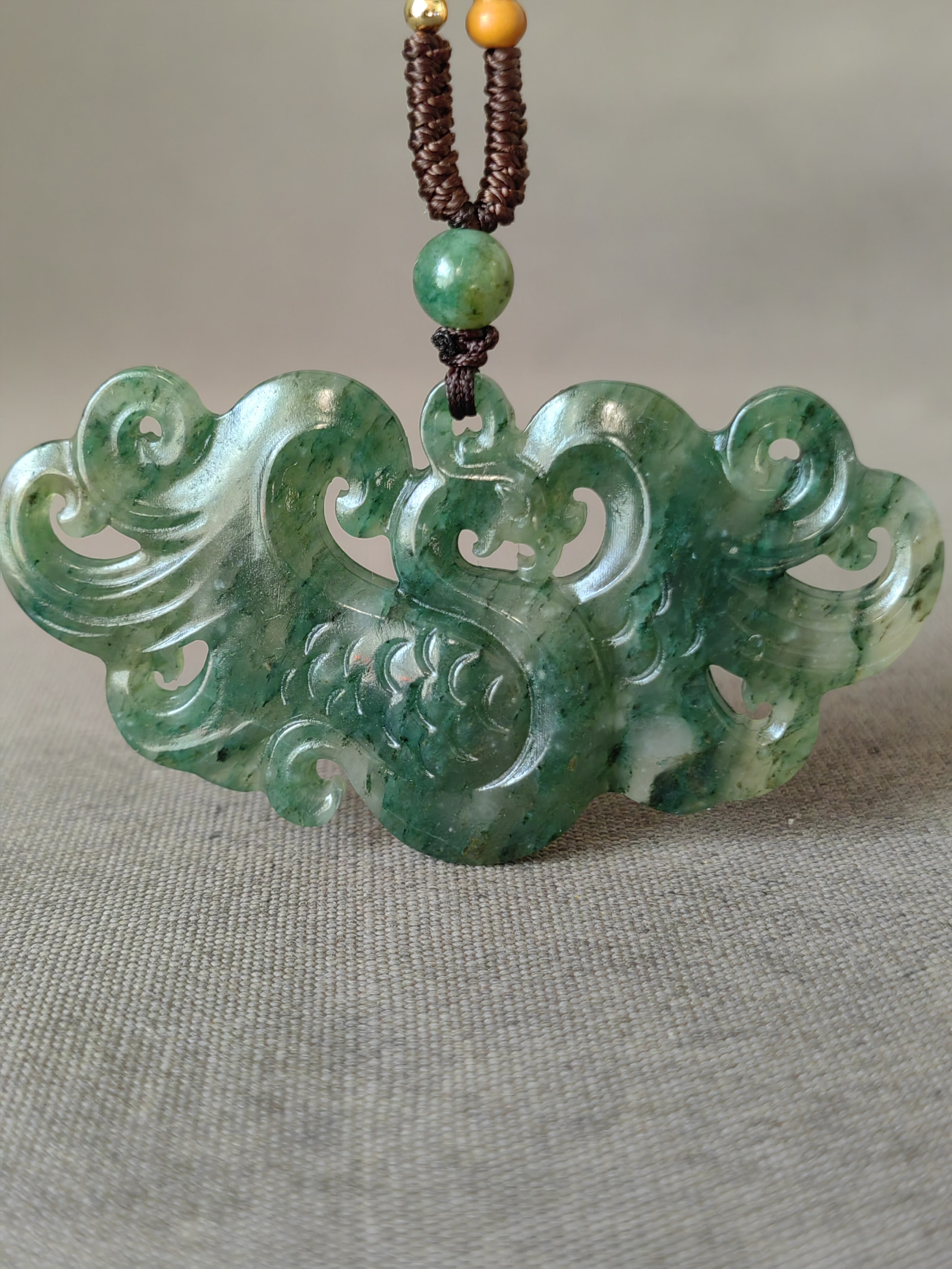 独山玉收藏级老天蓝料仿古有凤来仪佩，古朴典雅，寓意吉祥