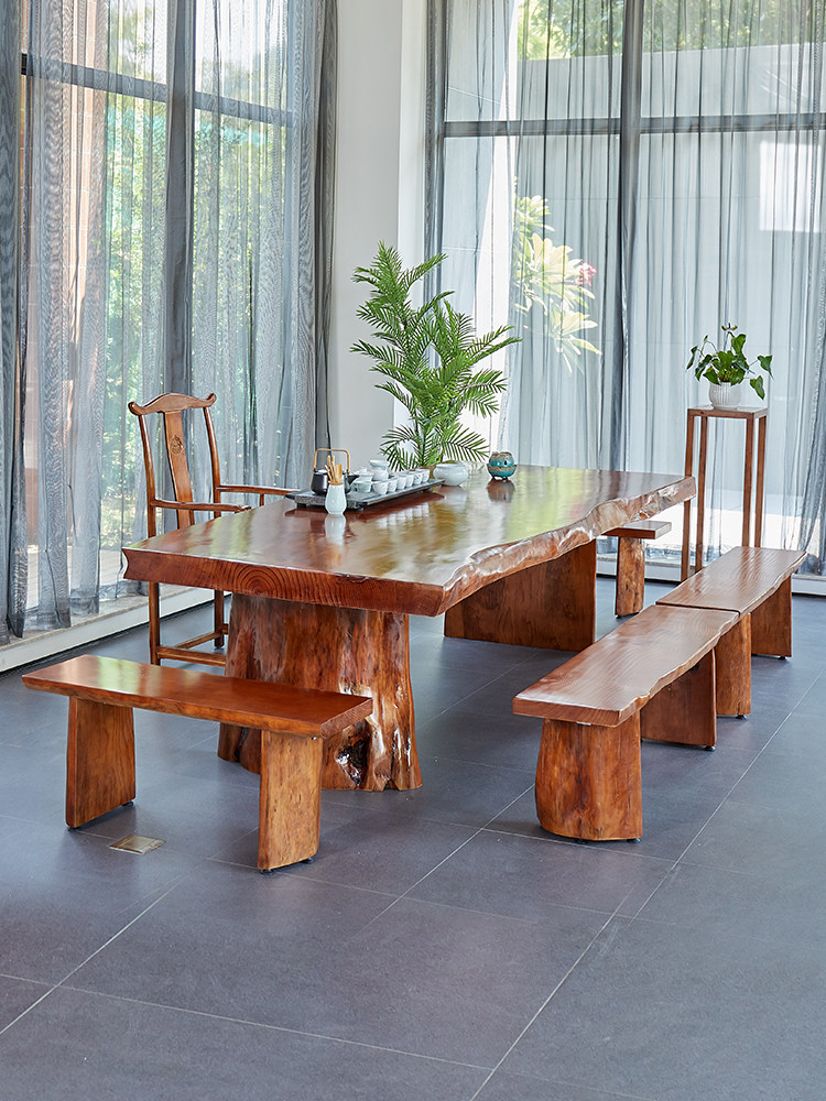 新品实木大板茶桌椅组h合原木茶台整板喝茶桌办公室茶几简约功夫