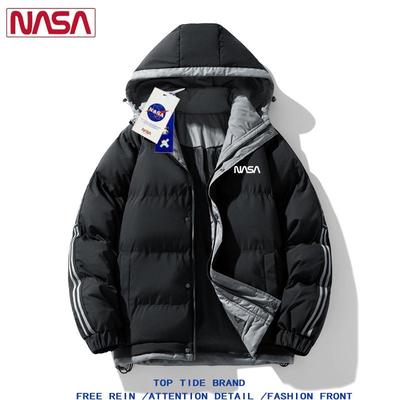NASA联名冬季男士加厚保暖御寒羽绒棉衣连帽青少年潮牌休闲棉服男