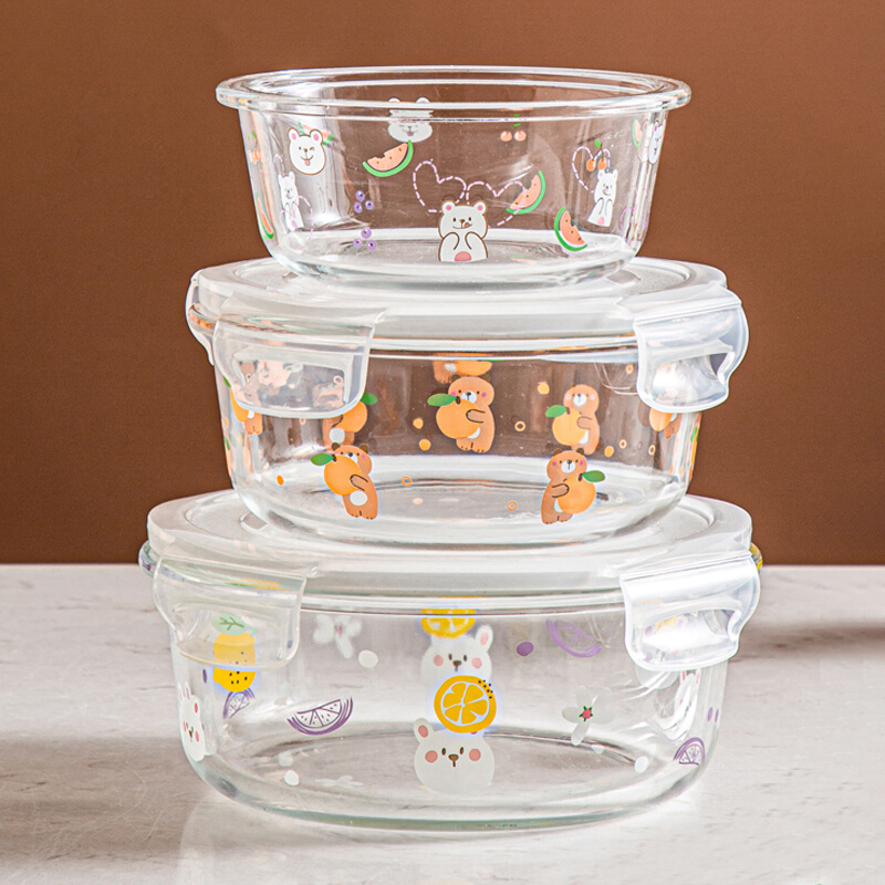 耐高温家用玻璃碗微波炉专用的碗带盖上班族减肥便当饭盒碗加热