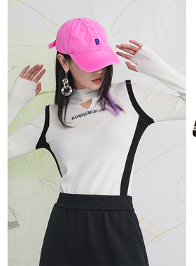 （合并）UX新款秋季新款白色拼色长袖针织衫女短款修身显瘦流