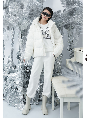 UX 秋冬新款 极简氛围感白色立领连帽短