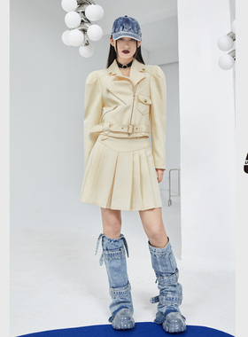 浅黄色百褶裙UX经典春秋季款女装高级时尚气质显瘦短款修身ins