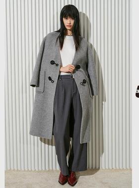 UX 冬季新款 灰色宽松毛呢大衣女 时尚