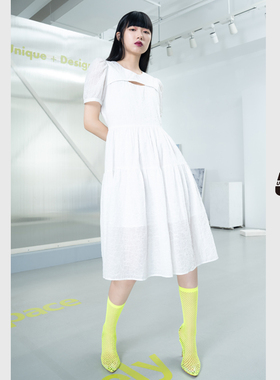 UX春夏季女装白色肌理面料连衣裙女高级气质时尚休闲设计感