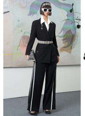 UX新款黑色拼条长裤女DJ102009A390