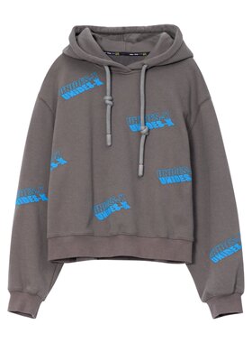 UX 冬季新款 字母绣花连帽卫衣女 时尚灰色上衣