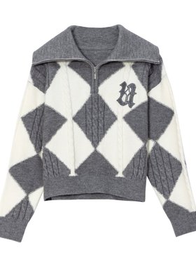 【舒心专属】UX 冬季新款 菱格毛衫女 时尚毛针织衫 百搭上衣