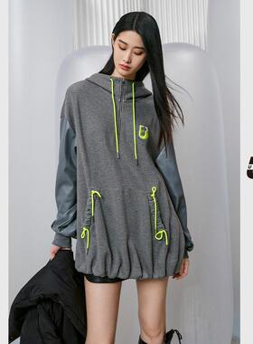 UX 冬季新款 艺术联名绣花标连衣裙女 深灰色长裙