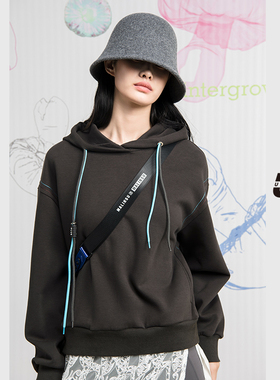 UX 2025春秋新款 灰色长袖短款连帽卫衣女 时尚