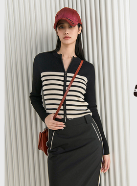 UX 2025春秋新款 条纹开襟毛衫女 时尚气质通勤长袖上衣 百搭单品