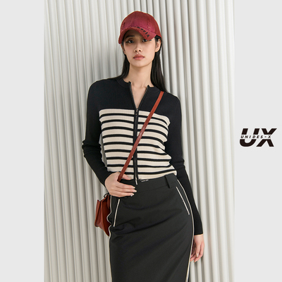 UX 2025春秋新款 条纹开襟毛衫女 时尚气质通勤长袖上衣 百搭单品
