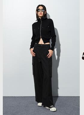 UX 2025新款 黑色宽松休闲工装裤女 百
