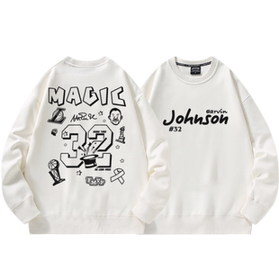 魔术师约翰逊32号涂鸦印花圆领卫衣男美式休闲投篮衣服秋冬加绒潮