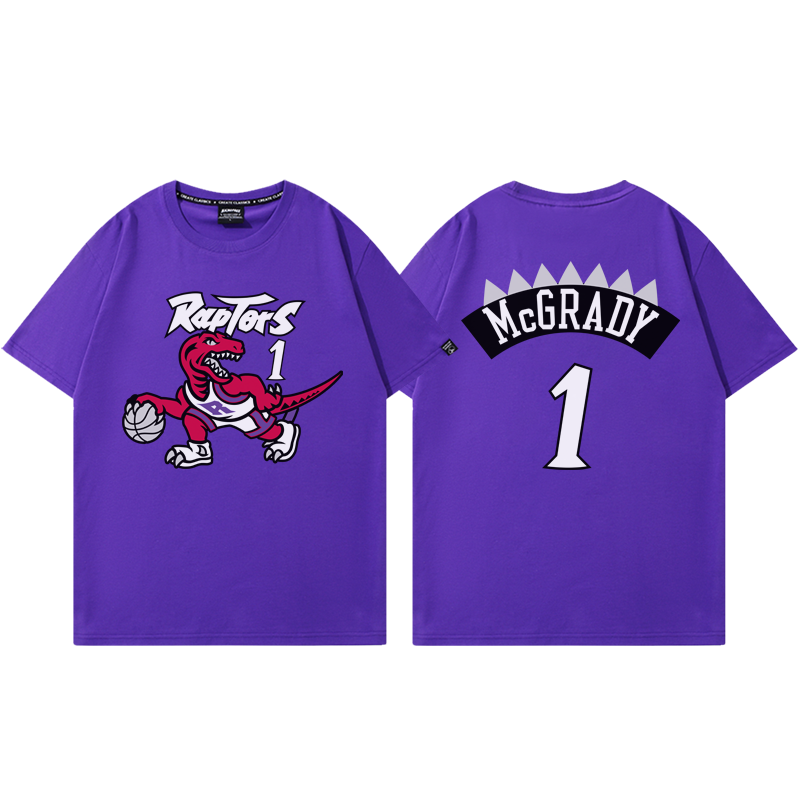 多伦多猛龙队麦迪1号复古版球衣纪念T恤男宽松休闲运动短袖夏季