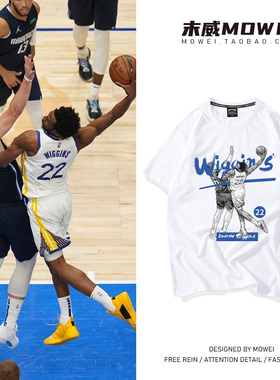 勇士队Wiggins威金斯t恤男美式篮球运动短袖嘴哥扣篮印花宽松半袖