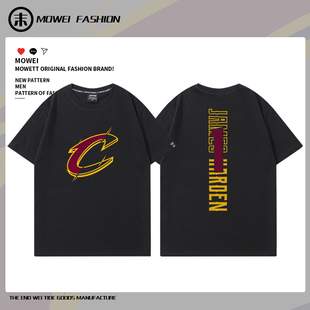 骑士队哈登1号篮球衣男美式休闲复古运动训练服宽松纯棉短袖T恤潮