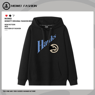 老鹰队特雷杨城市版训练衣服男美式休闲篮球连帽卫衣冬季加绒外套