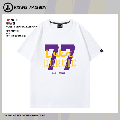 湖人队东契奇77号篮球衣男美式休闲篮球运动训练服宽松短袖T恤棉