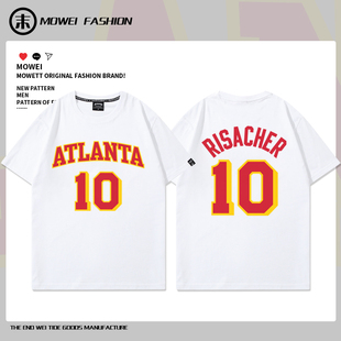 老鹰队里萨谢10号球衣男美式休闲篮球训练服短袖运动宽松夏季T恤