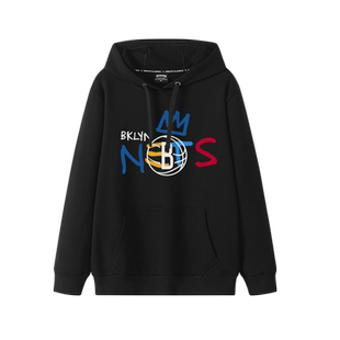 篮网杜兰特欧文卫衣男美式篮球训练连帽2023新款宽松休闲加绒外套