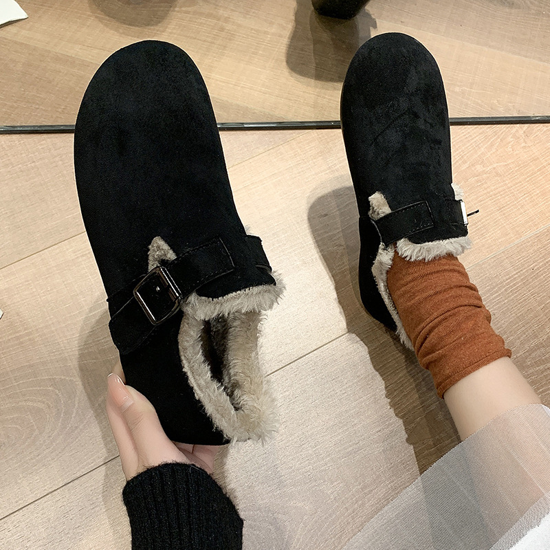 新款时尚短筒雪地靴女加绒短靴子冬季防滑一脚蹬丑萌低帮保暖