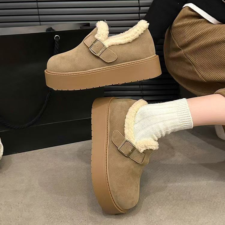 厚底雪地靴女加绒保暖毛毛鞋勃肯鞋女2025新款冬季博肯乐福鞋棉鞋
