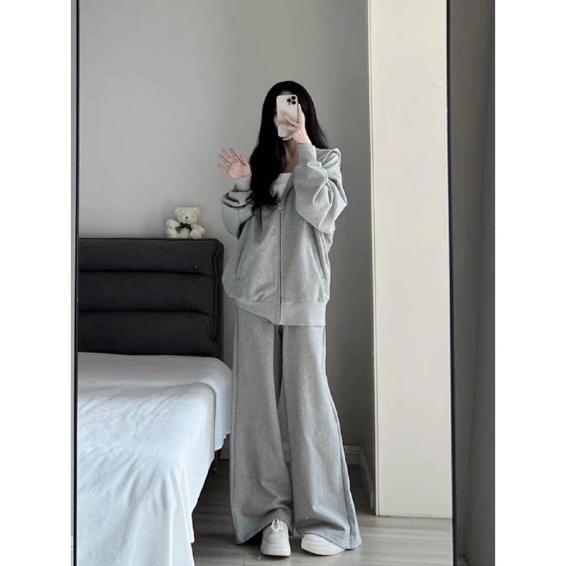 慵懒风运动套装女秋冬学生韩版宽松显瘦大码卫衣阔腿裤休闲两件套