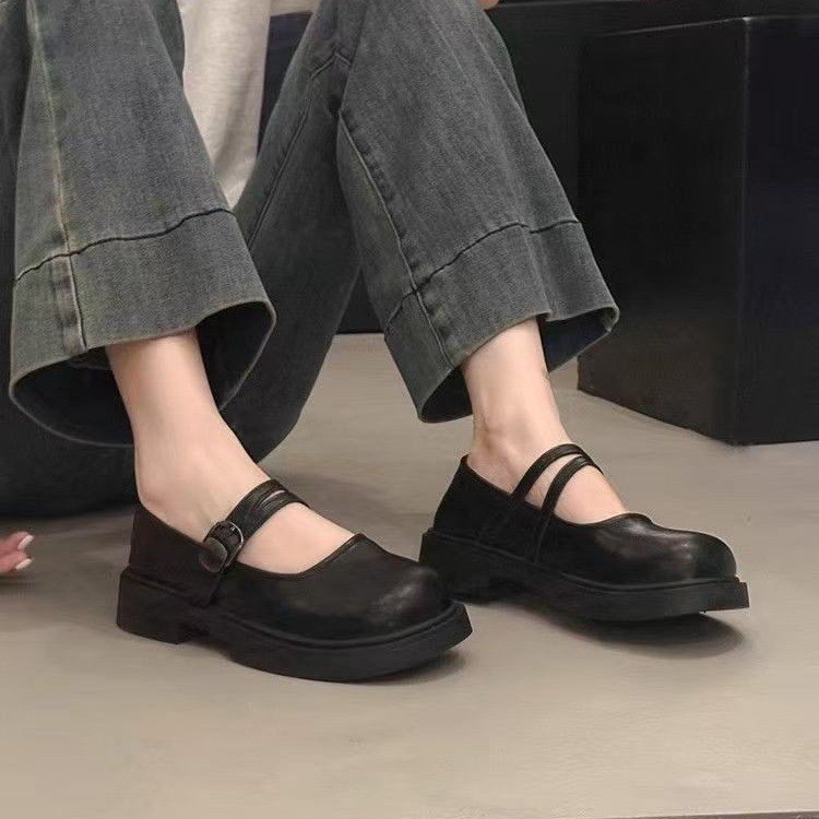 厚底玛丽珍女鞋2025新款学院风单鞋女秋季白色配裙子乐福豆豆鞋34