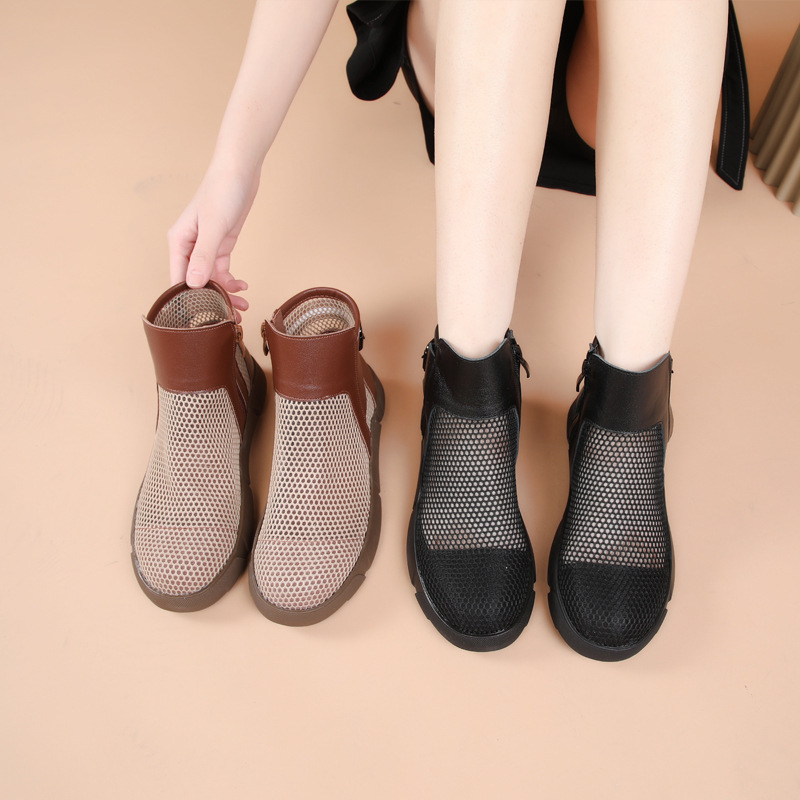 2025新款夏季鞋子女透气凉鞋马丁靴薄款网纱圆头镂空靴子软底高帮
