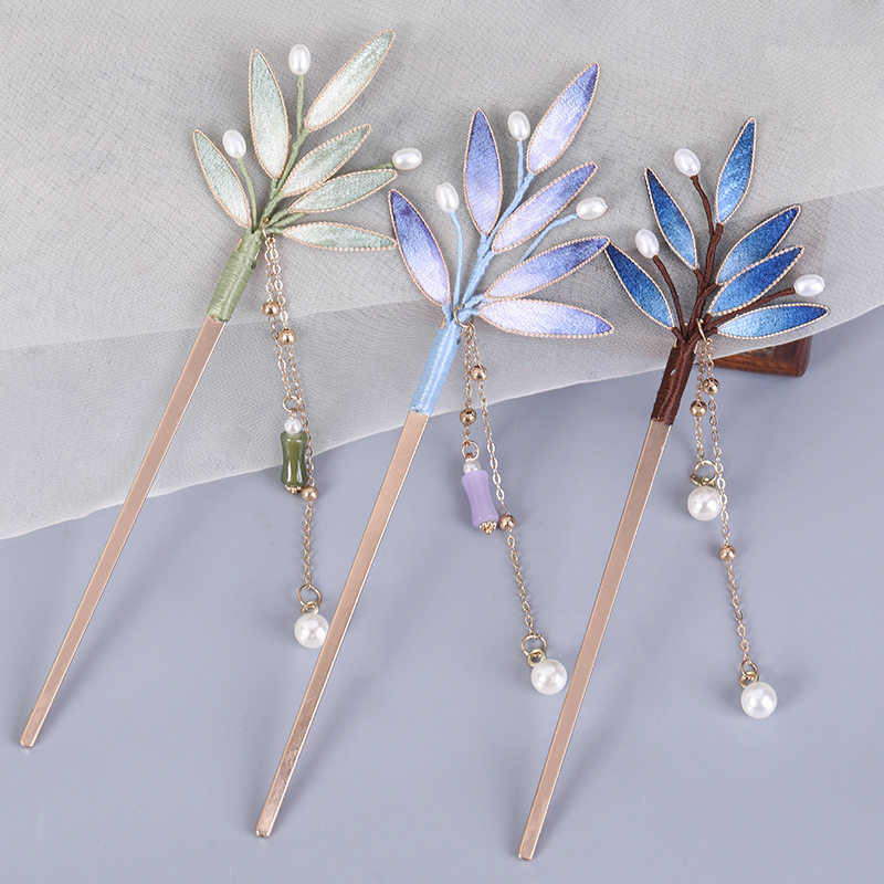 掐丝竹叶发簪古风发饰汉服头饰金属流苏饰品古装发型装饰盘发簪子,饰品/流行首饰/时尚饰品新,发饰,淘宝优惠券,粉丝福利购,淘宝优惠卷