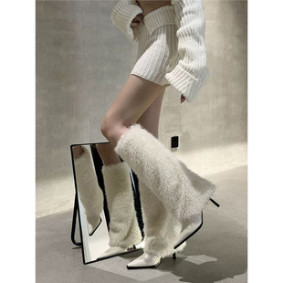 细跟尖头高筒高跟靴女款靴子秋夏新款设计感毛绒长筒靴骑士靴女靴