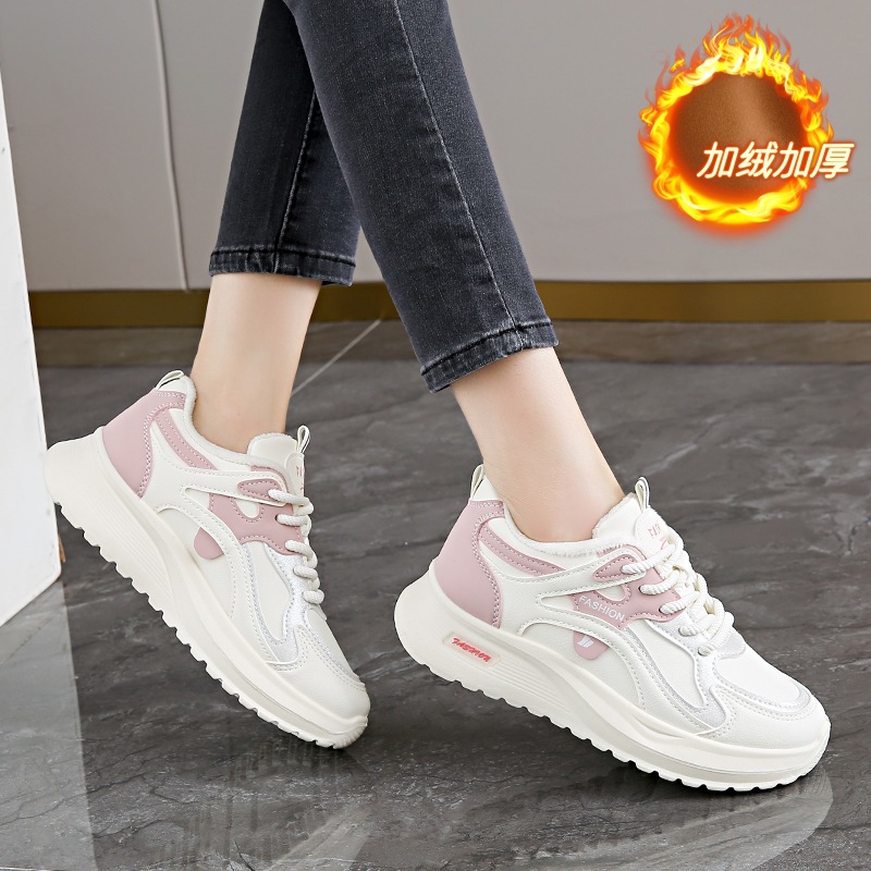 二棉鞋女款2025新款冬季加绒运动鞋皮面防水防滑学生超轻老爹鞋潮