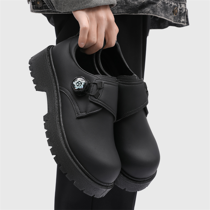 男鞋秋季英伦复古男士休闲皮鞋青少年运动厚底增高黑色大头德比鞋