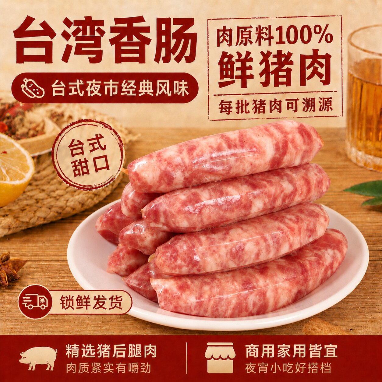 正宗鲜肉台湾纯肉士林大香肠商用图片