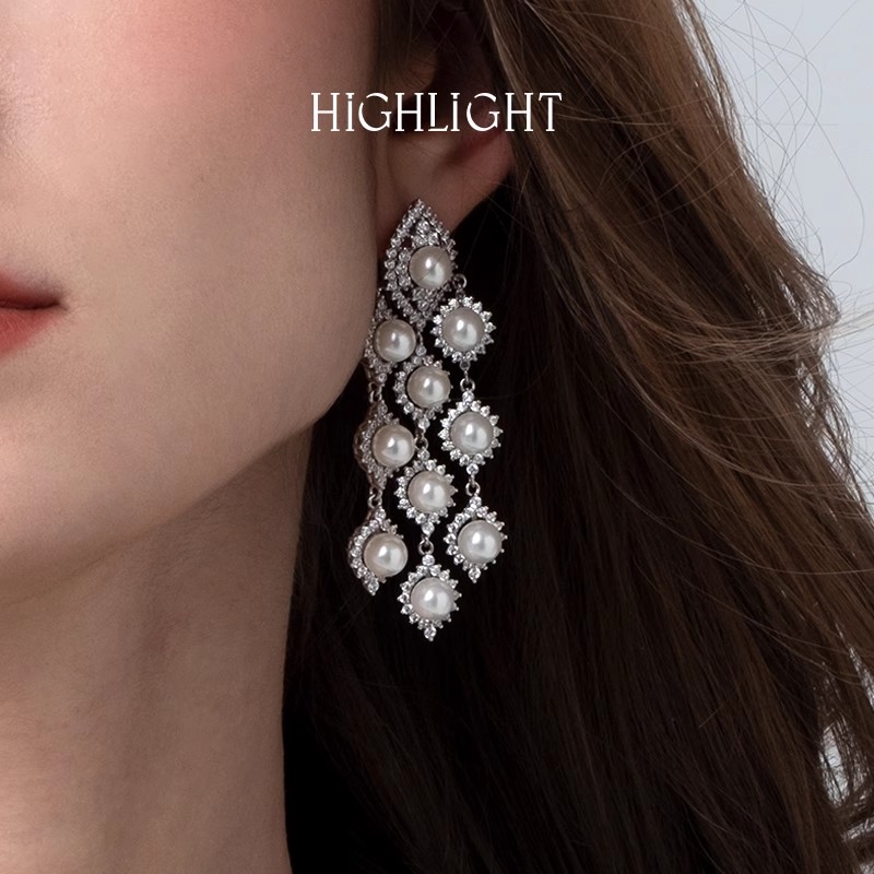 高光时刻星幕珠帘耳饰轻奢高级感