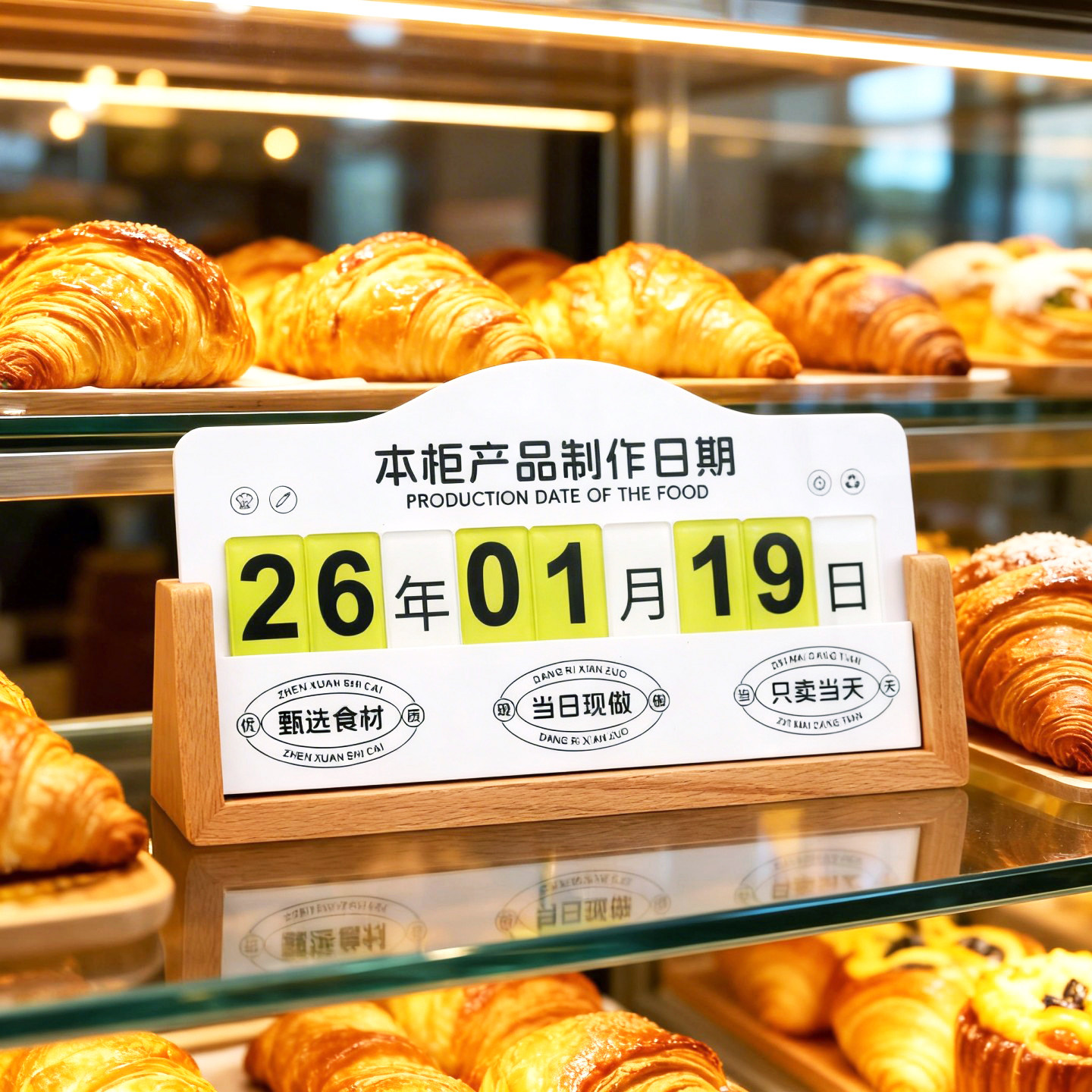 面包烘焙寿司熟食食品生产日期可更换制作日期标识亚克力展示台牌