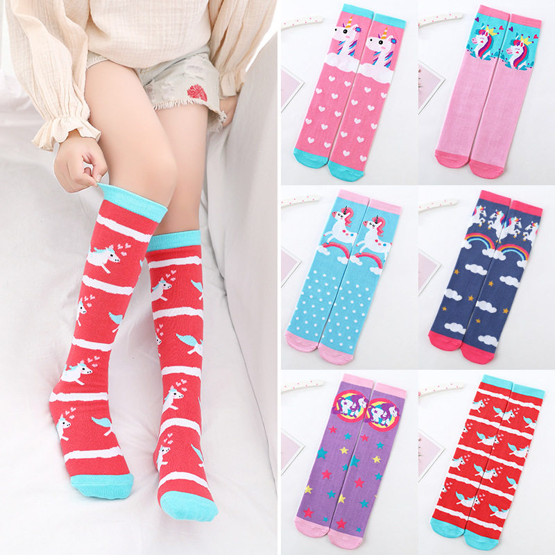 中筒袜3-12岁儿童纯棉直板袜亲肤A级卡通过膝长筒袜女童纯棉长袜
