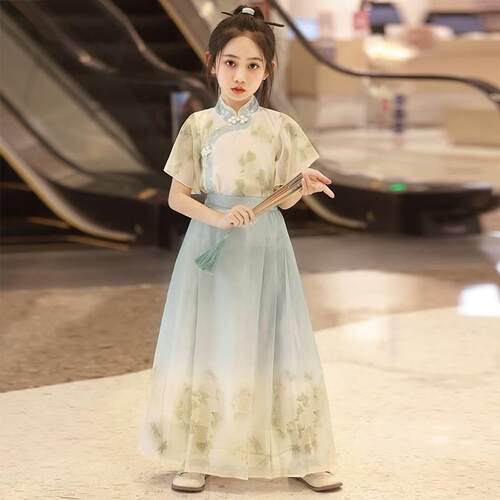 女童汉服夏季马面裙短袖上衣套装