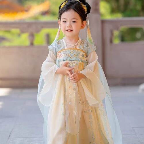 汉服女童连衣裙古风襦裙新中式儿童国风唐装超仙公主裙春秋季新款
