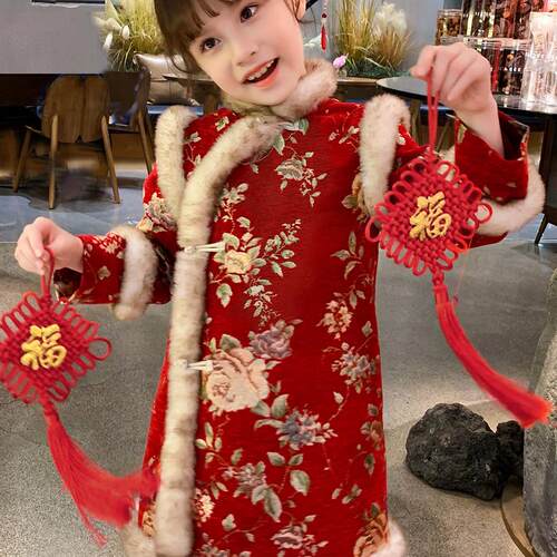 加绒冬装洋气旗袍裙中国风拜年服