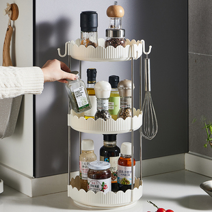 360度旋转调味料置物架厨房台面多层油盐酱醋调料品转盘收纳架子